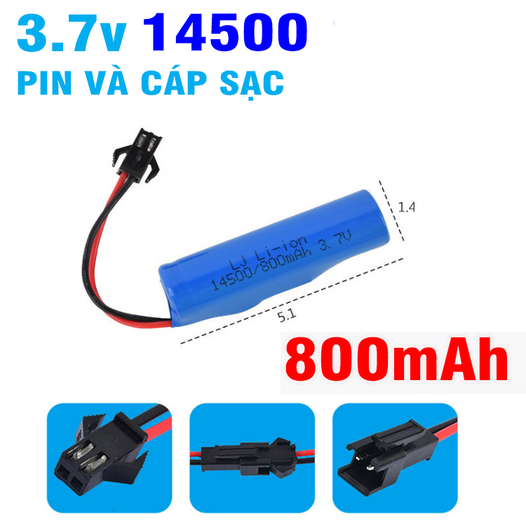 Bộ sạc và Pin 14500 3.7v 800mah xe điều khiển pin sạc loại tròn cổng SM