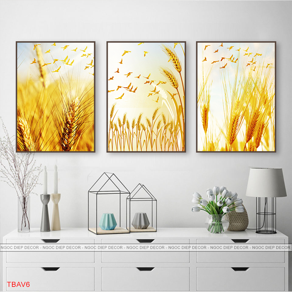 Tranh dán tường Lúa Mạch Vàng 3D - Tranh décor phòng khách, phòng ngủ phong cách hiện đại