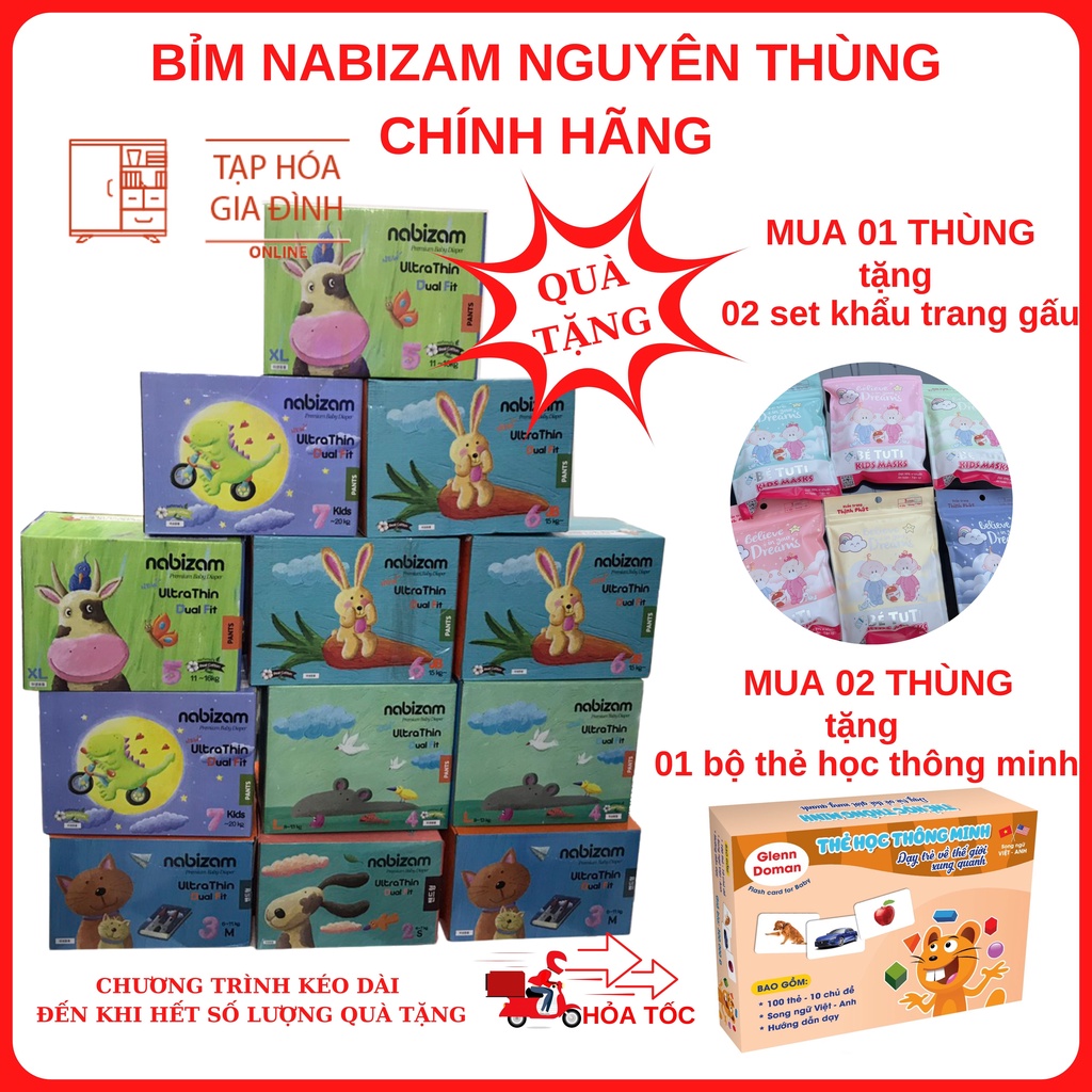 Thùng bỉm nabizam hàn quốc dán/quần đủ size s44/m40/l36/m32/l30/xl26/xxl22/3xl20