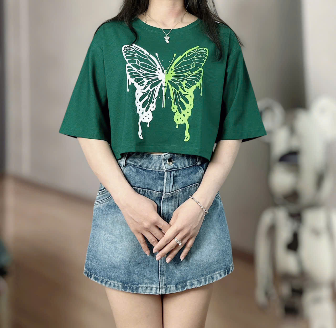 Ao Thun croptop in hình cánh bướm đẹp