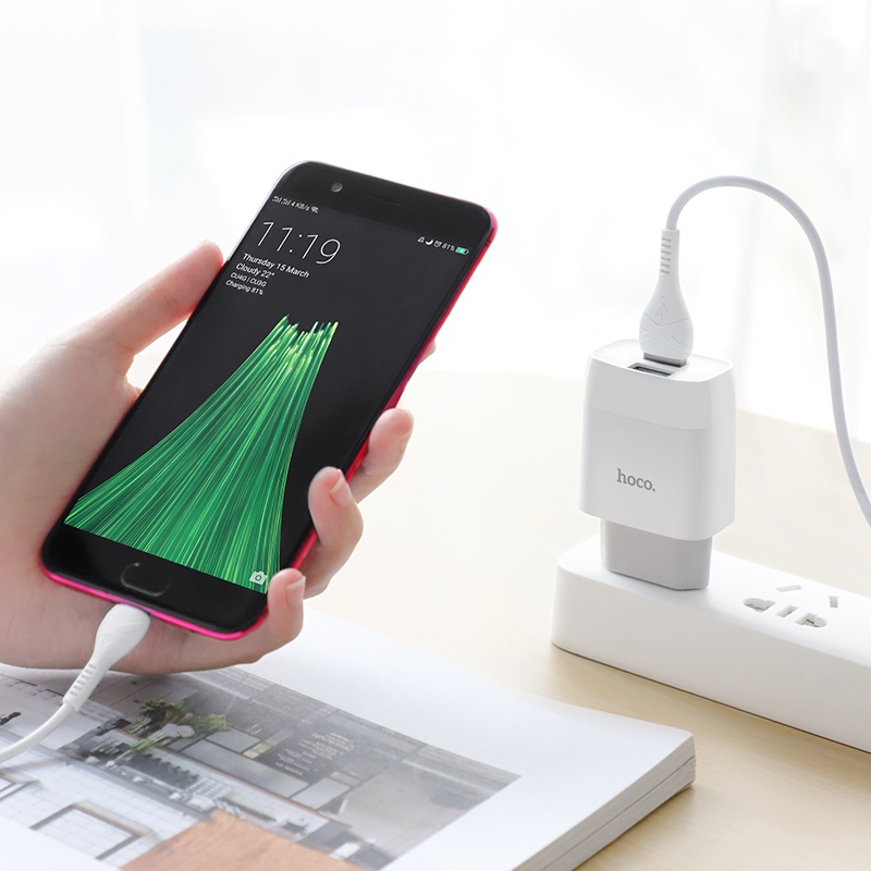 Bộ Sạc Dual USB Hoco C73/C73A  Micro USB 2.4A - Bộ Cốc Cáp Sạc - BH 12 Tháng