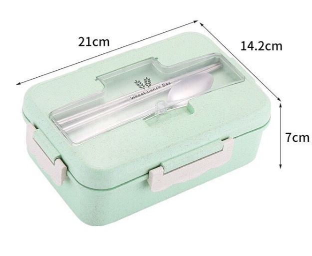 Hộp cơm lúa mạch 3 ngăn tặng kèm thìa đũa inox