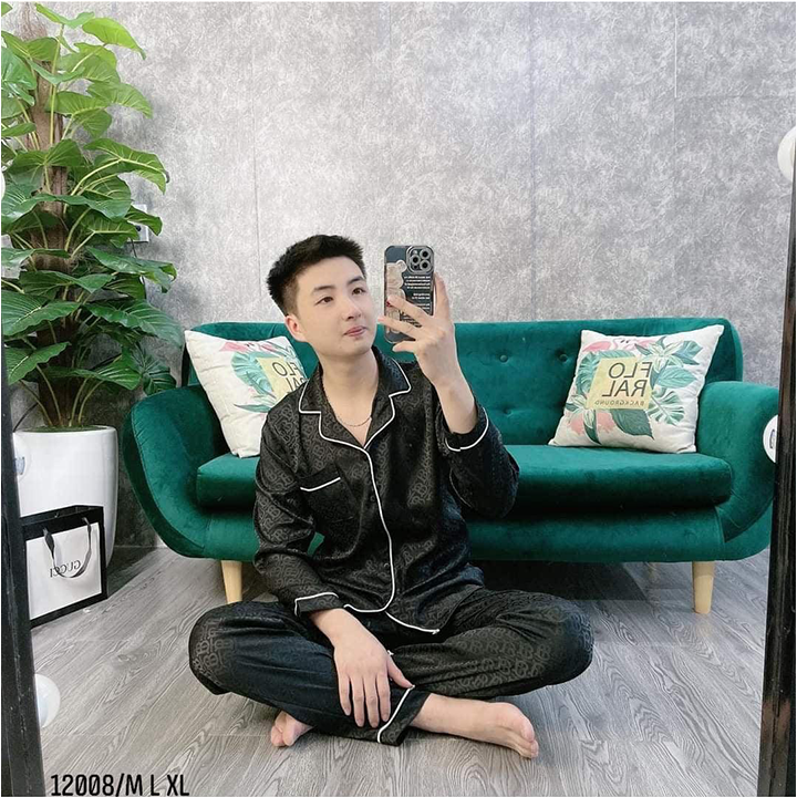 Bộ pyjama lụa dài tay phù hợp cả nam và nữ, bộ đồ ngủ dài tay chất lụa gấm cao cấp