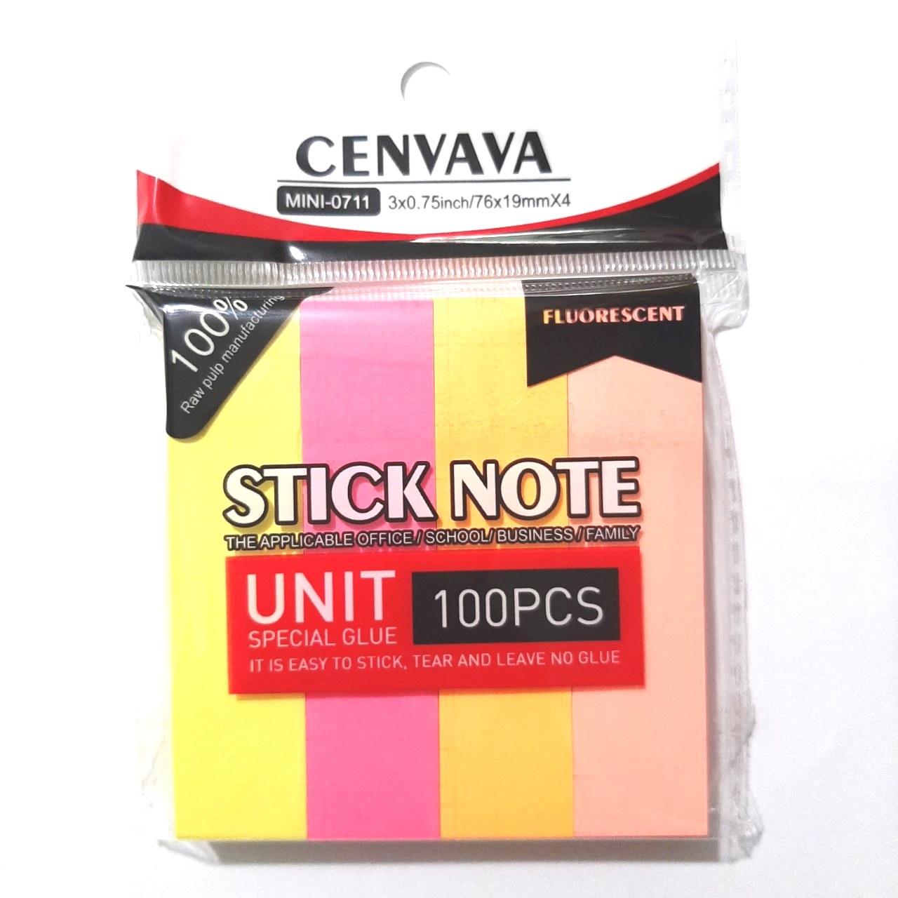 01 Xấp Giấy note/ ghi chú 3x3 Cenvava - Chia dọc màu dạ quang/ neon