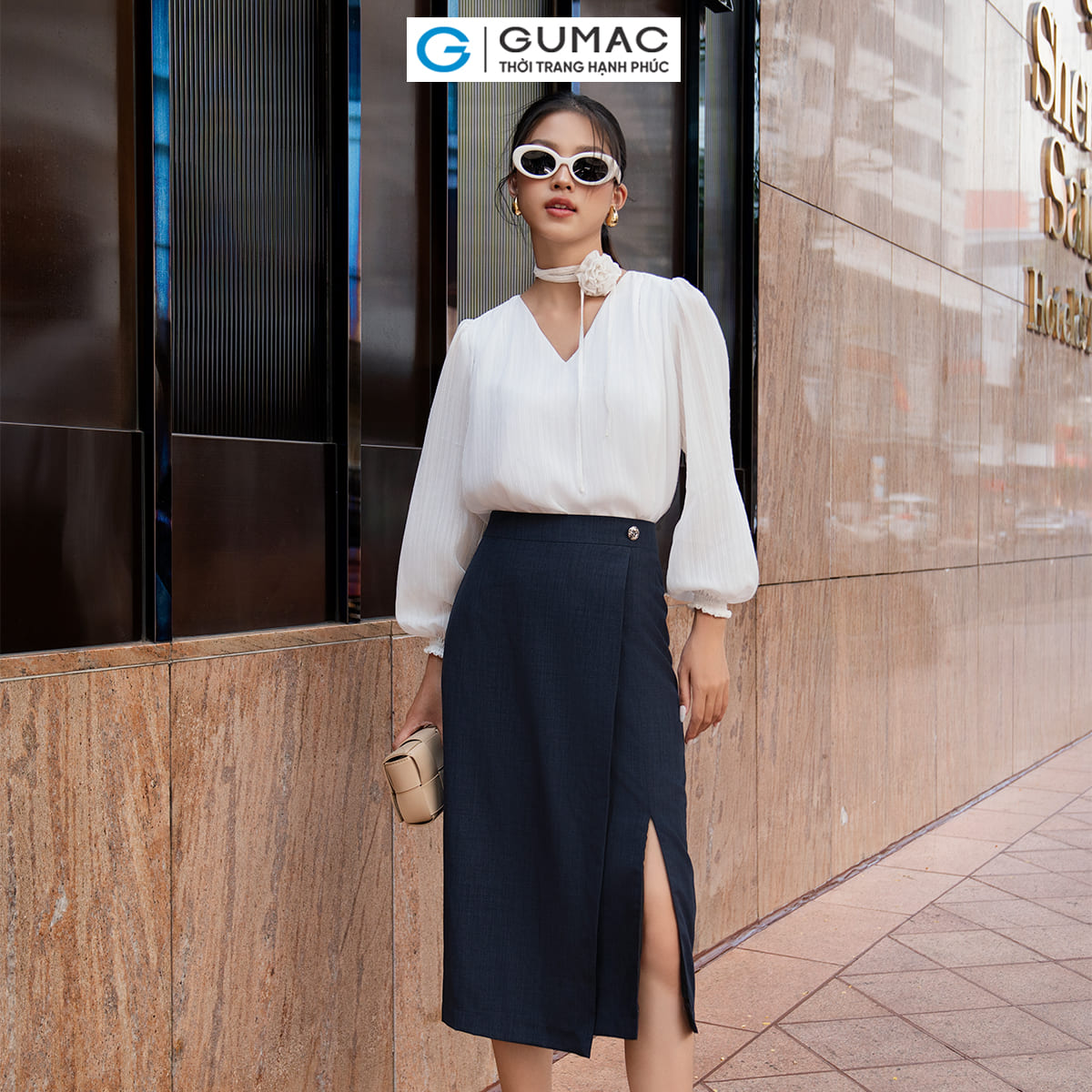 Chân váy đắp tà thời trang GUMAC VE06086