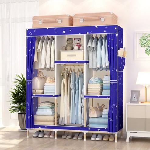 Tủ vải khung gỗ 3 buồng 7 ngăn tủ đựng quần áo khung gỗ cỡ lớn loại 1