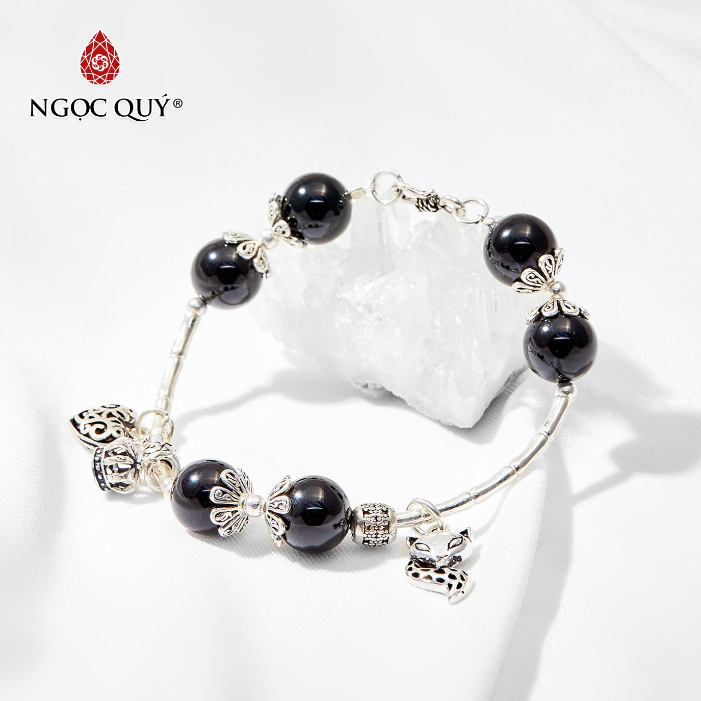 [HCM]Vòng Tay Đá Obsidian Phối Charm Hồ Ly Mệnh Thuỷ Mộc 10mm (màu đen) - Ngọc Quý Gemstones