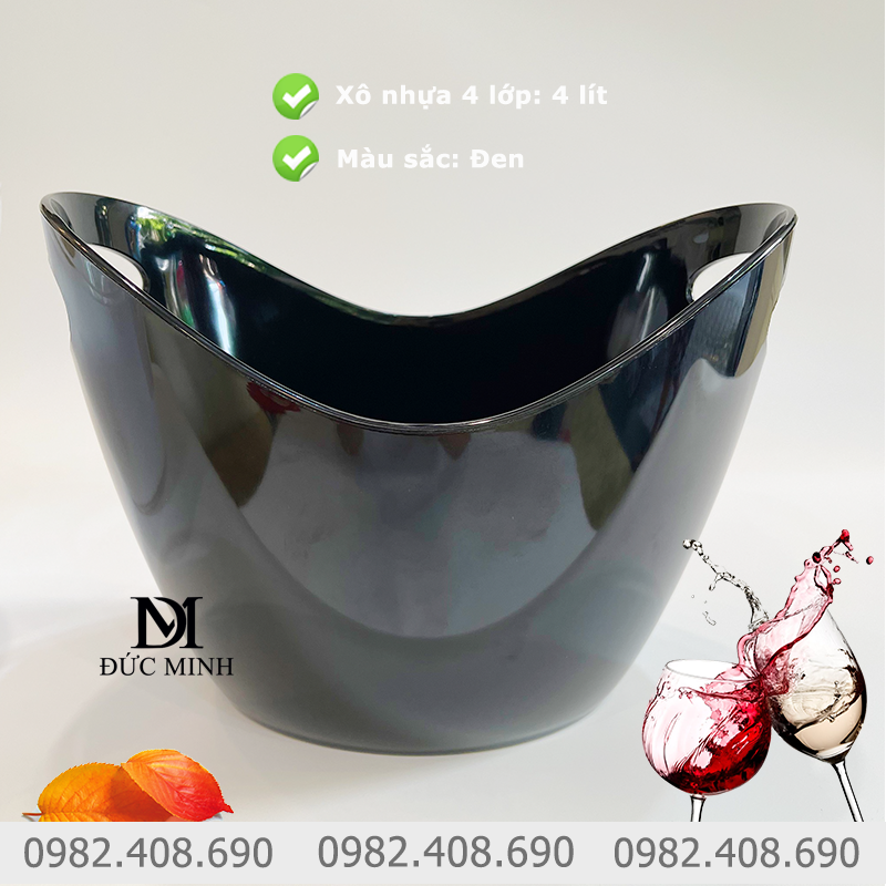 Xô đựng đá ướp rượu vang 4 lít Đen, Trong suốt