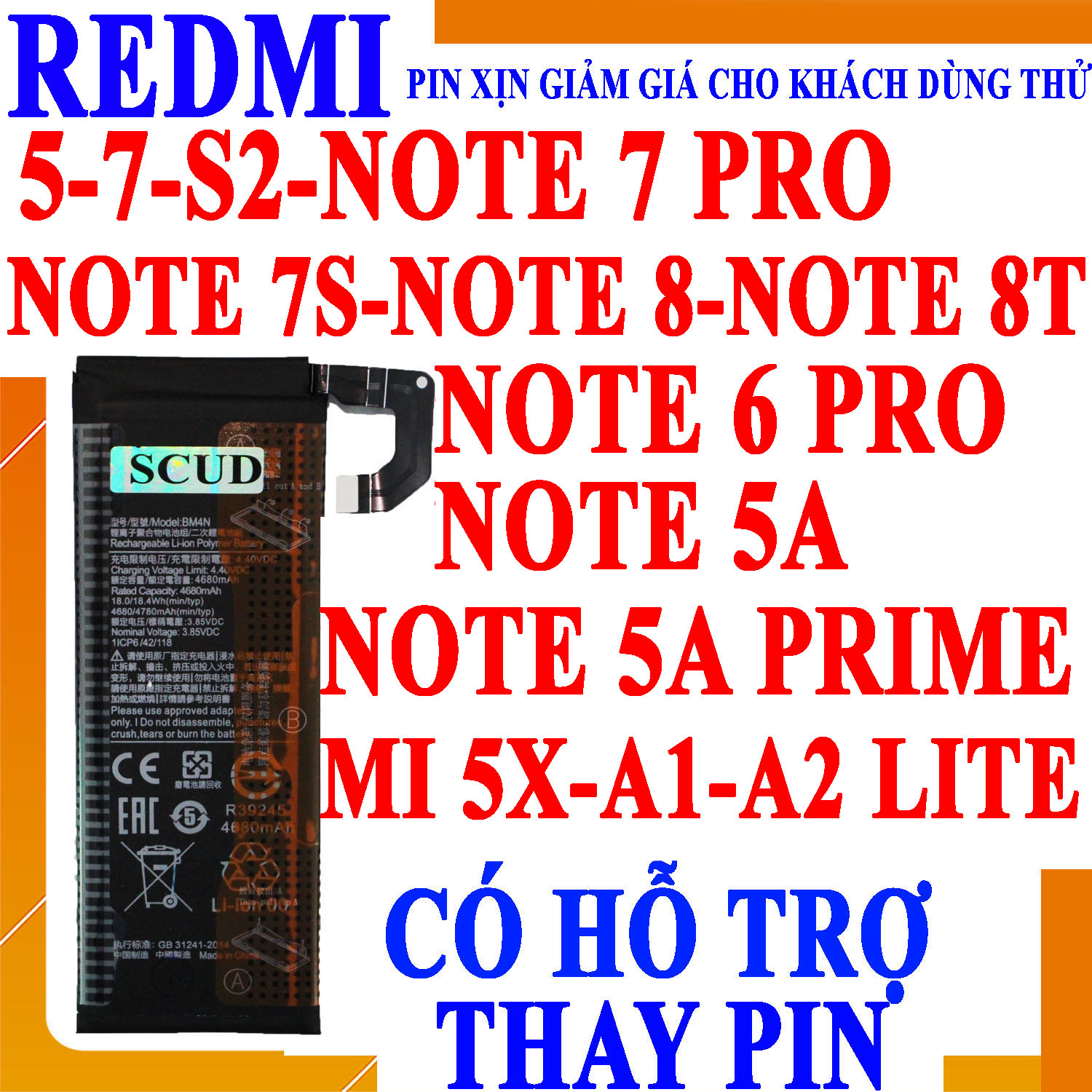 Pin Scud cho Xiaomi 12 Pro/Xiaomi 12S Pro/Xiaomi 13 Lite/Civi 1S/Civi 2/Xiaomi 13/Xiaomi 13T