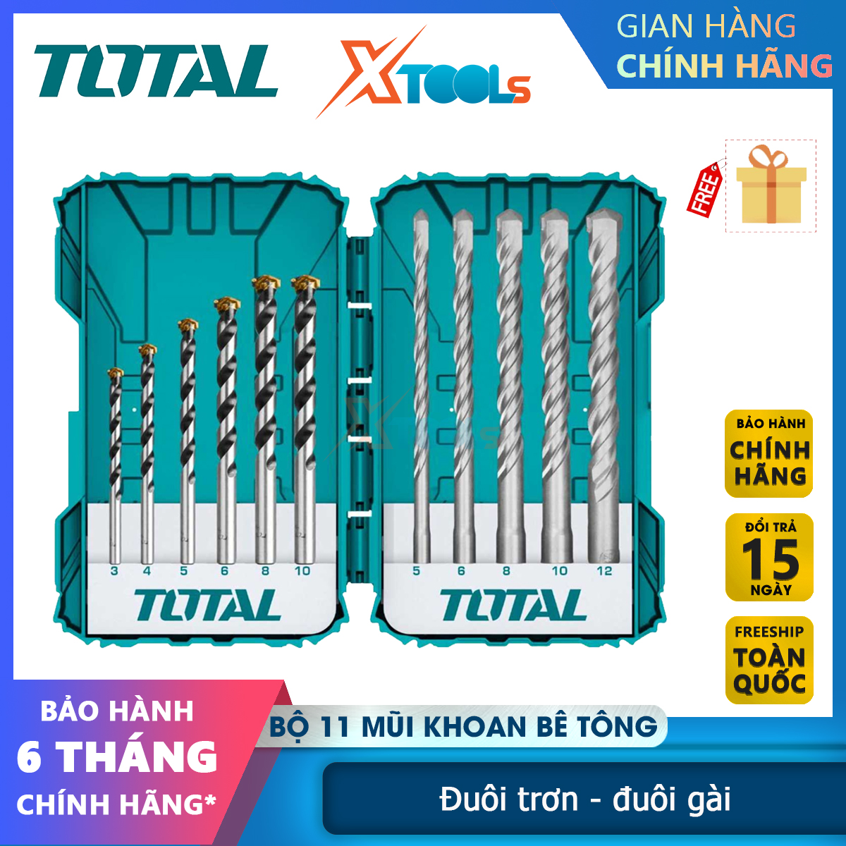Total tatsdl31101 set 11 pcs blank shank concrete drill bits | dedicated xtools size 3, 4, 5, 6, 8, 10, 12mm drill bits