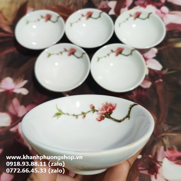 chén nước chấm sứ Minh Long hoa đào - chén nước chấm sứ minh long