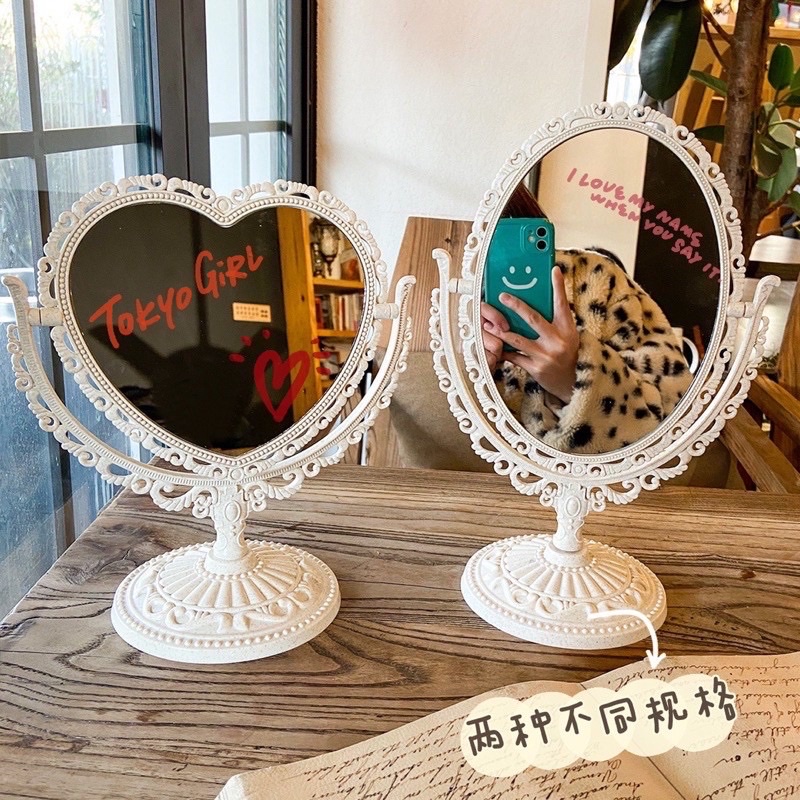 Gương để bàn 2 mặt hình trái tim phong cách vintage