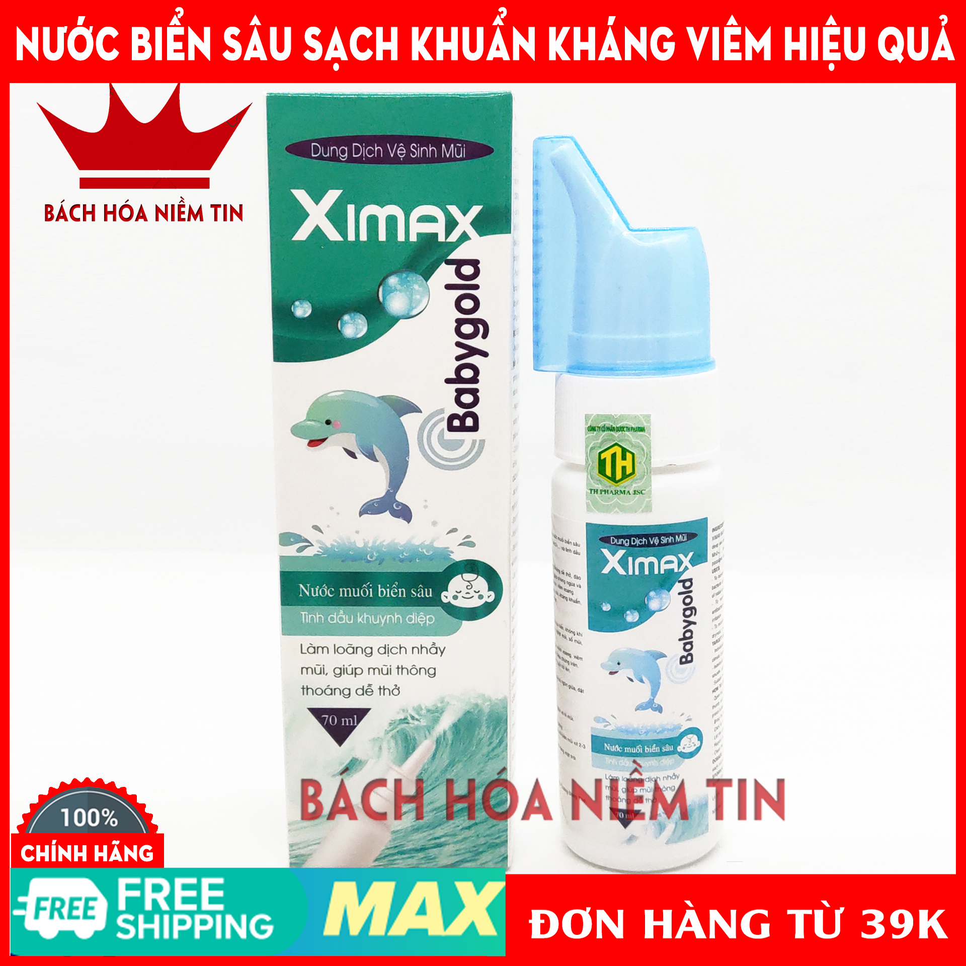 Dung dịch nước biển sâu XIMAX Baby Gold- vệ sinh mũi, làm sạch dịch nhầy giúp mũi thông thoáng dễ thở - thành phần 100% nước biển sâu và tinh dầu khuynh diệp - Hộp 70ml