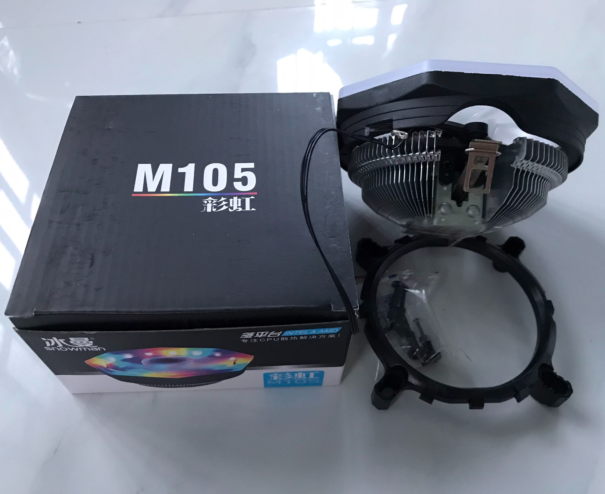 Quạt tản nhiệt CPU M105 LED RBG Socket Intel /AMD (Full box + keo tản nhiệt) - Fan CPU Led Snowman