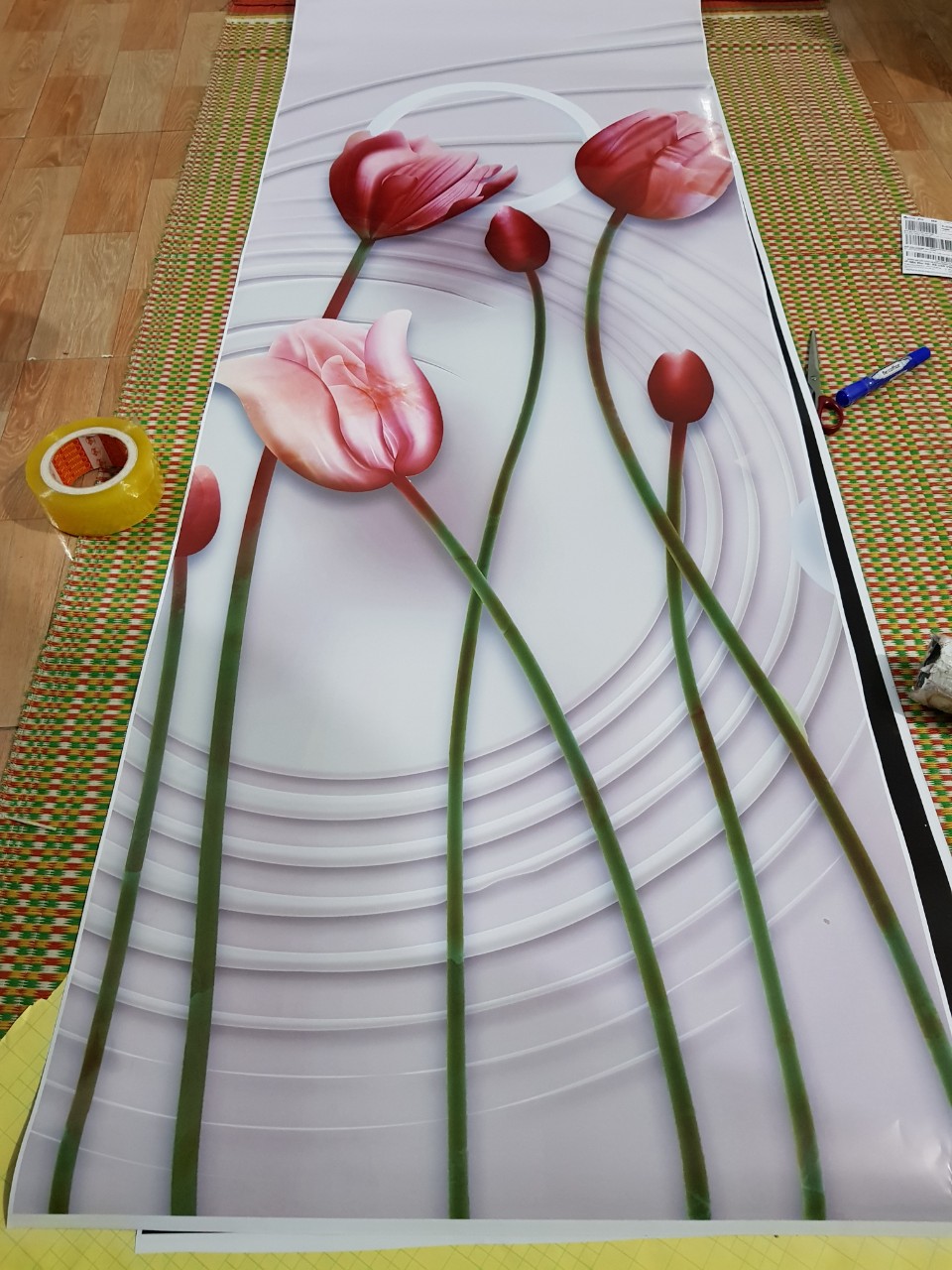 Miếng dán tủ lạnh 3D 2 cánh lớn - miếng dán tủ lạnh side by side - Hoa tulip