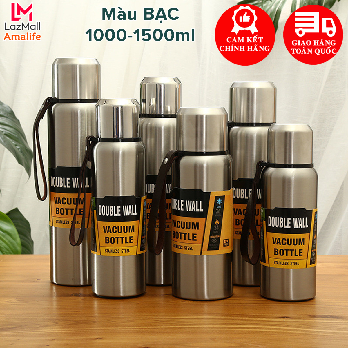 Bình Giữ Nhiệt Nóng, Lạnh Inox, Bình Lưỡng Tính Ly, Cốc Cách Nhiệt Cao Cấp, 1000ml – 1500ml 2 Lớp, Có Tấm Lọc, Lưới Lọc, Phích Giữ Nhiệt Lên Đến 8 - 12 Tiếng, Bình Nước Văn Phòng Có Quai Dây Đeo – Hàng Chính Hãng Amalife