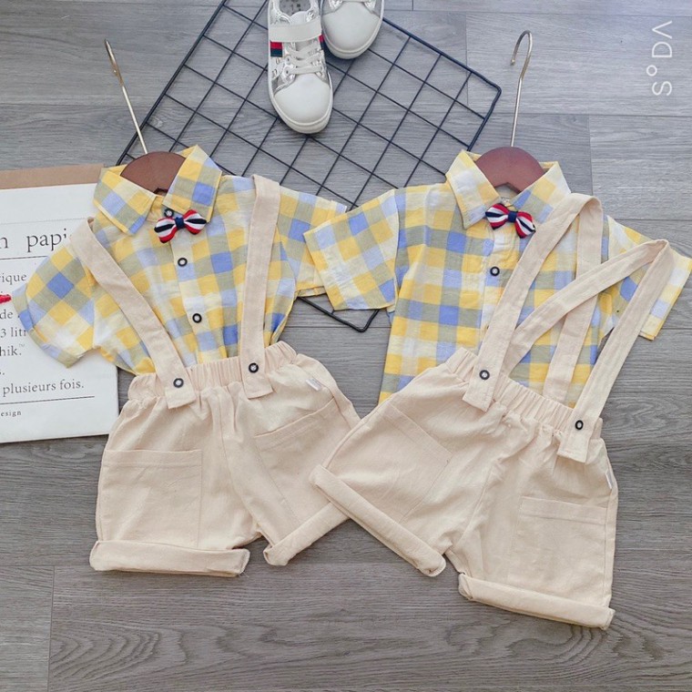 Set Công Tử Vàng Caro Cho Bé