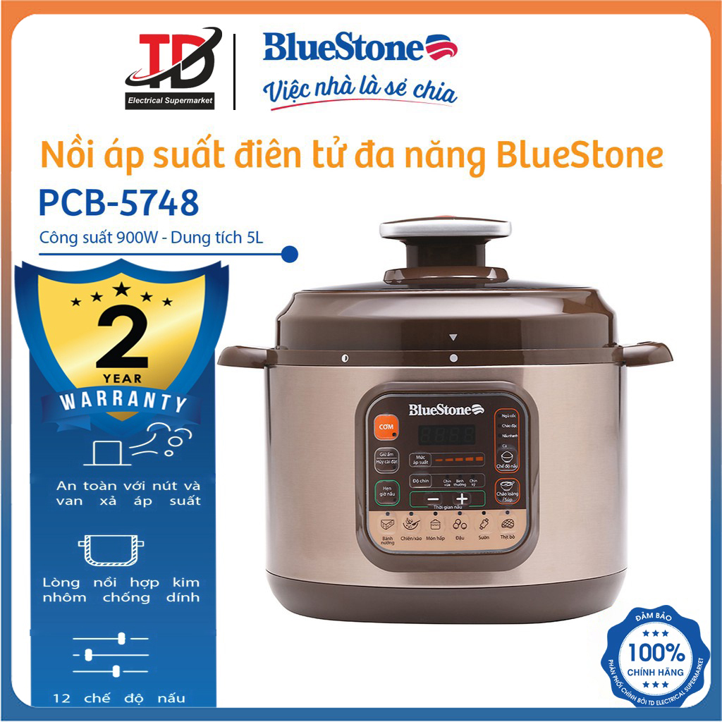 Nồi áp suất điện tử bluestone pcb-5748, 900w-5lit, bảo hành chính hãng 2 năm