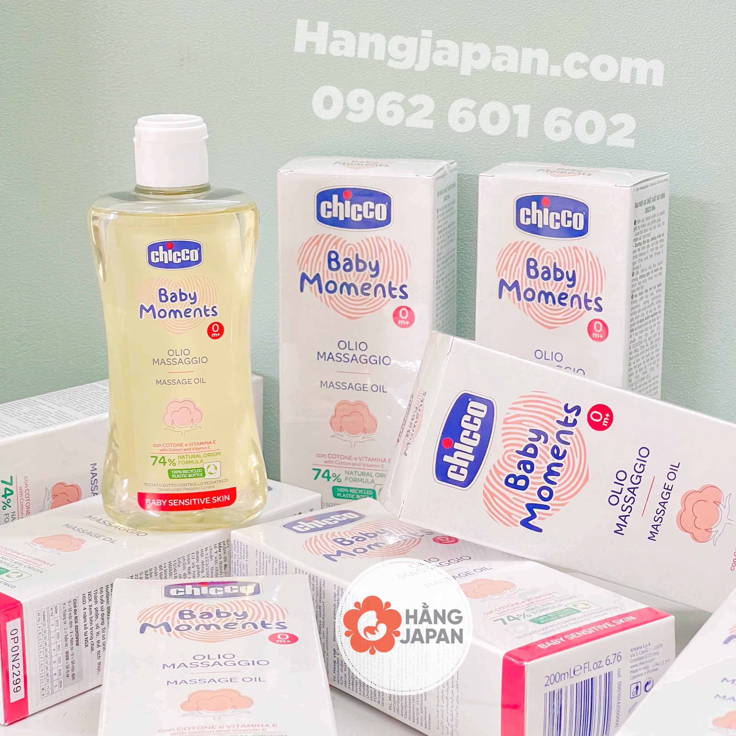 Dầu massage Chicco hạt bông cho bé 0M+ chai 200ml - Hàng Ý