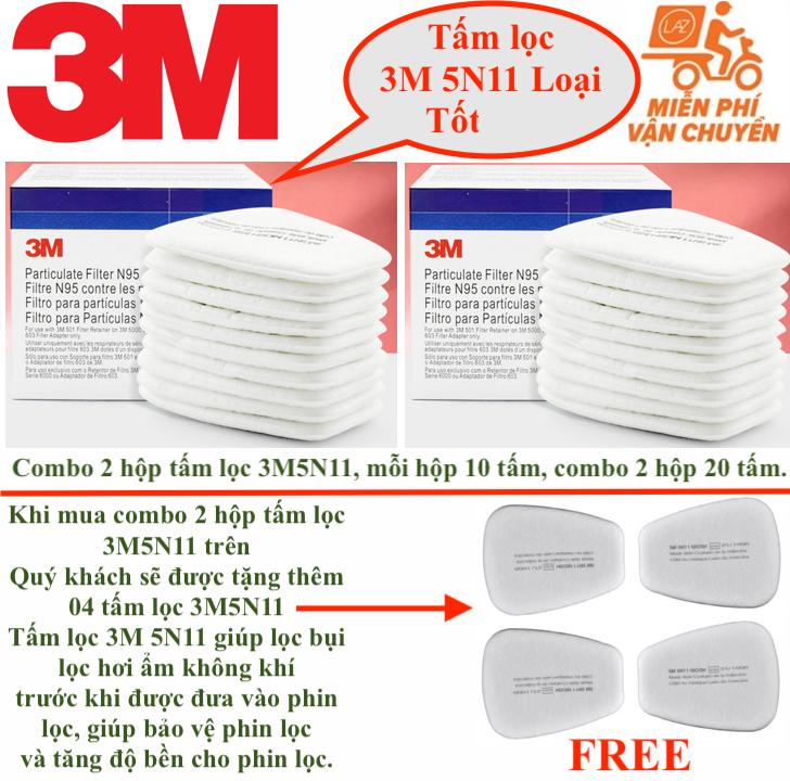 Combo 2 hộp tấm lọc, mỗi hộp có 10 tấm lọc bụi Cotton 3M 5N11 N95 (tổng 20 tấm) loại tốt chống được các loại bụi thô, bụi siêu mịn PM2.5 sử dụng cùng phin lọc mặt nạ 3M 6200, 3M 6100, 3M 7502, 3M 7501, 3M 6800 (Được tặng kèm thêm 4 tấm lọc 5N11)