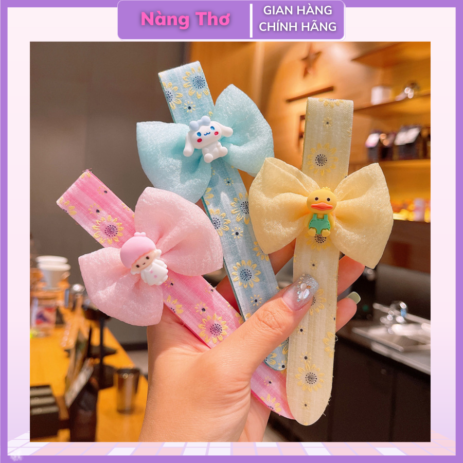Bờm cài tóc dán dính hoa và nơ cho bé siêu đáng yêu