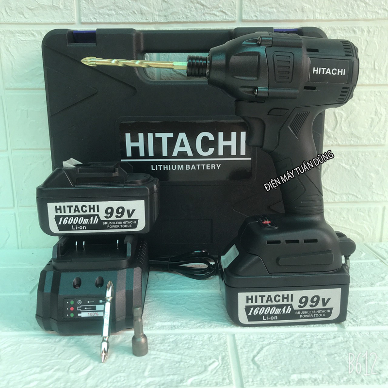 Máy chuyên vít Hitachi 99v, 2 pin 10cell, 100% dây đồng, KÈM MŨI KHOAN, MŨI BẮN TÔN,VÍT