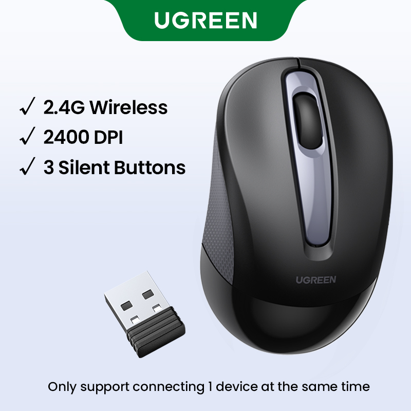 【2.4G】UGREEN MU003 Chuột không dây USB thiết kế Im lặng công thái học 2400 DPI không gây tiến ồn dành cho máy tính xách tay PC Model:90371