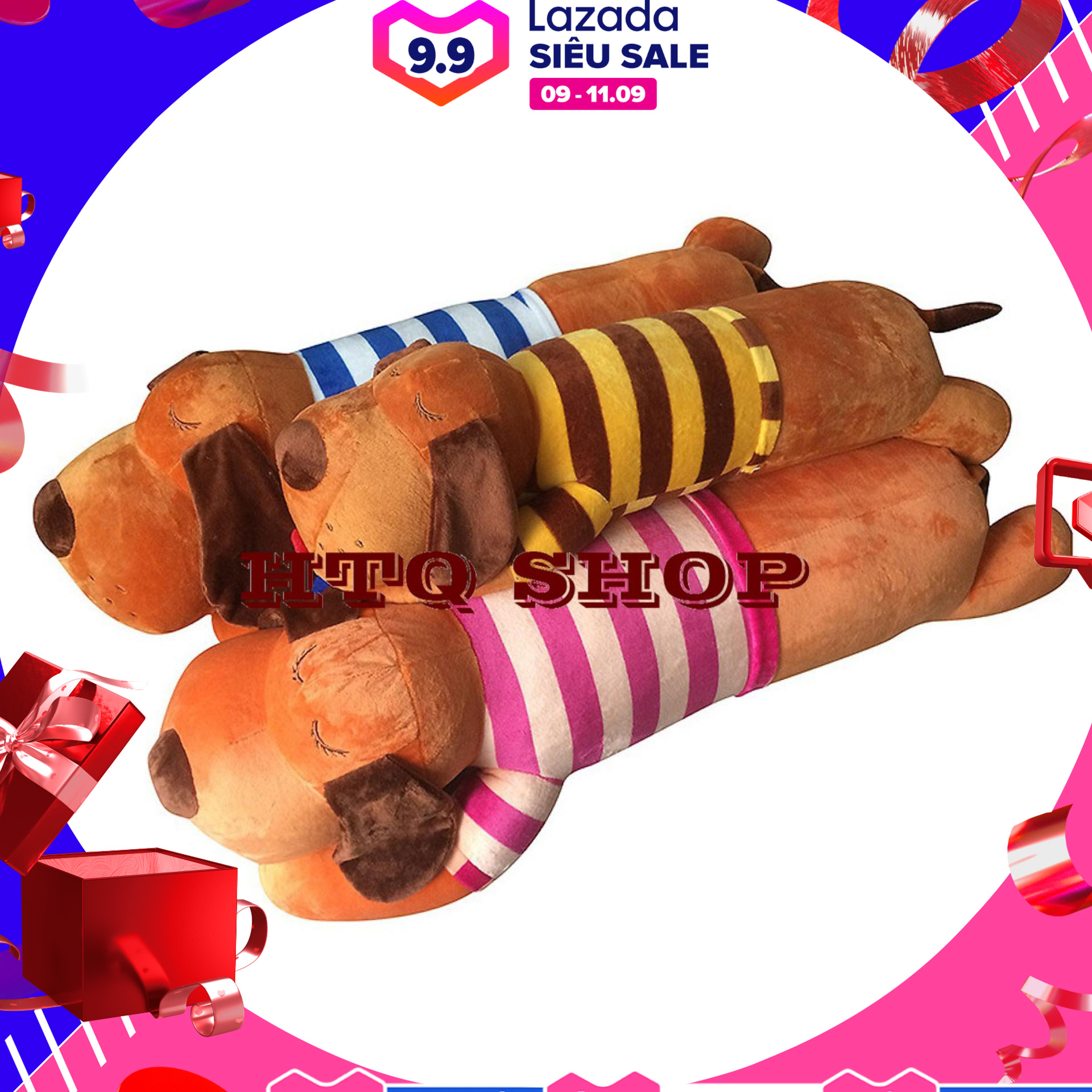 Gối ôm chó bông mặc áo kẻ sọc dài 70cm