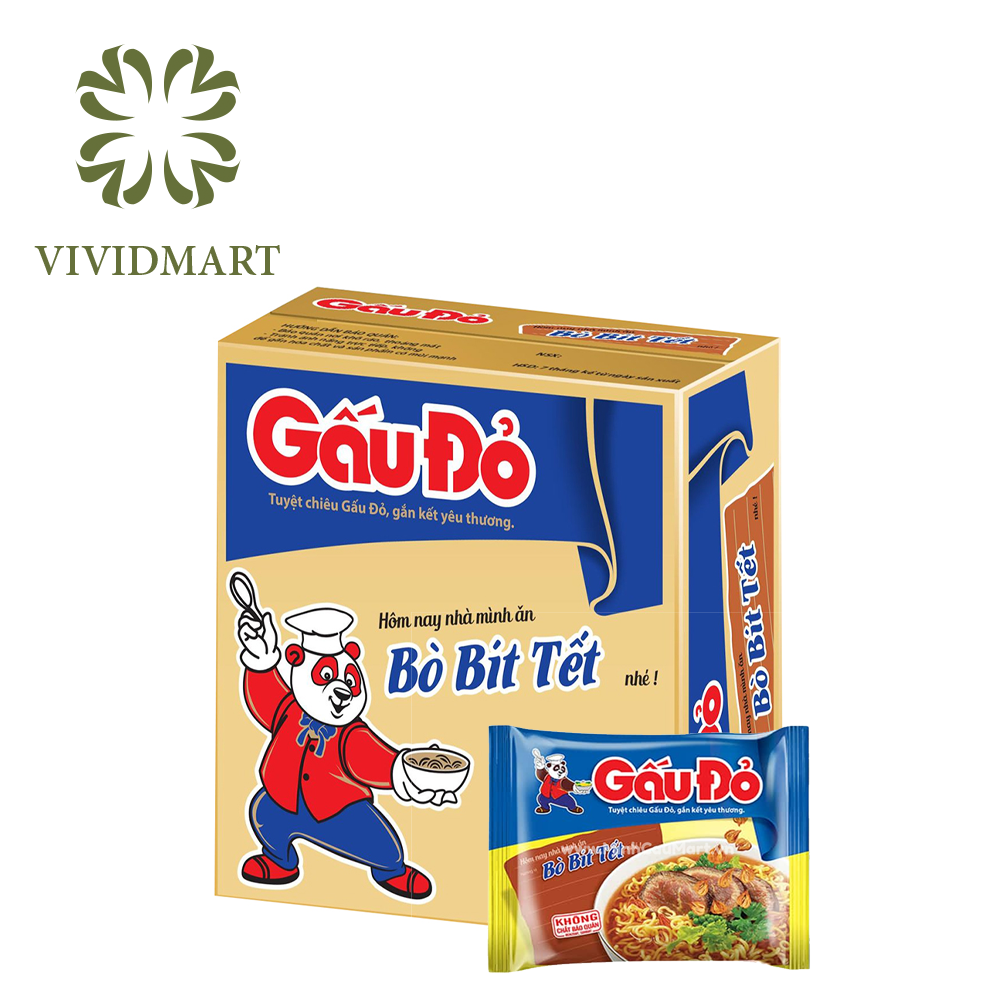 Thùng- MÌ GẤU ĐỎ 7 VỊ: GÀ SỢI PHỞ, TÔM VÀ GÀ, BÒ BÍT TẾT, THỊT BẰM, TÔM CHUA CAY, SỢI PHỞ HÀNH PHI, CHAY –GÓI63G– GẤU ĐỎ