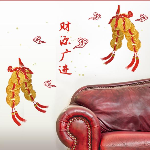 Decal trang trí tết - dây đồng tiền vàng