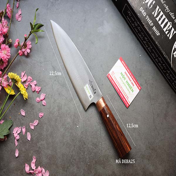 Dao thái lọc deba thép không rỉ handmade mộc nhiên rèn thủ công - mã d25