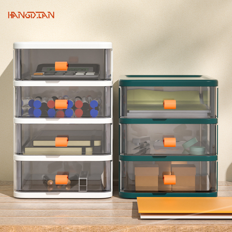 HANGDIAN【Miễn phí vận chuyển】Tủ nhựa để bàn có ngăn kéo trong suốt đựng văn phòng phẩm hộp nhựa đựng đồ