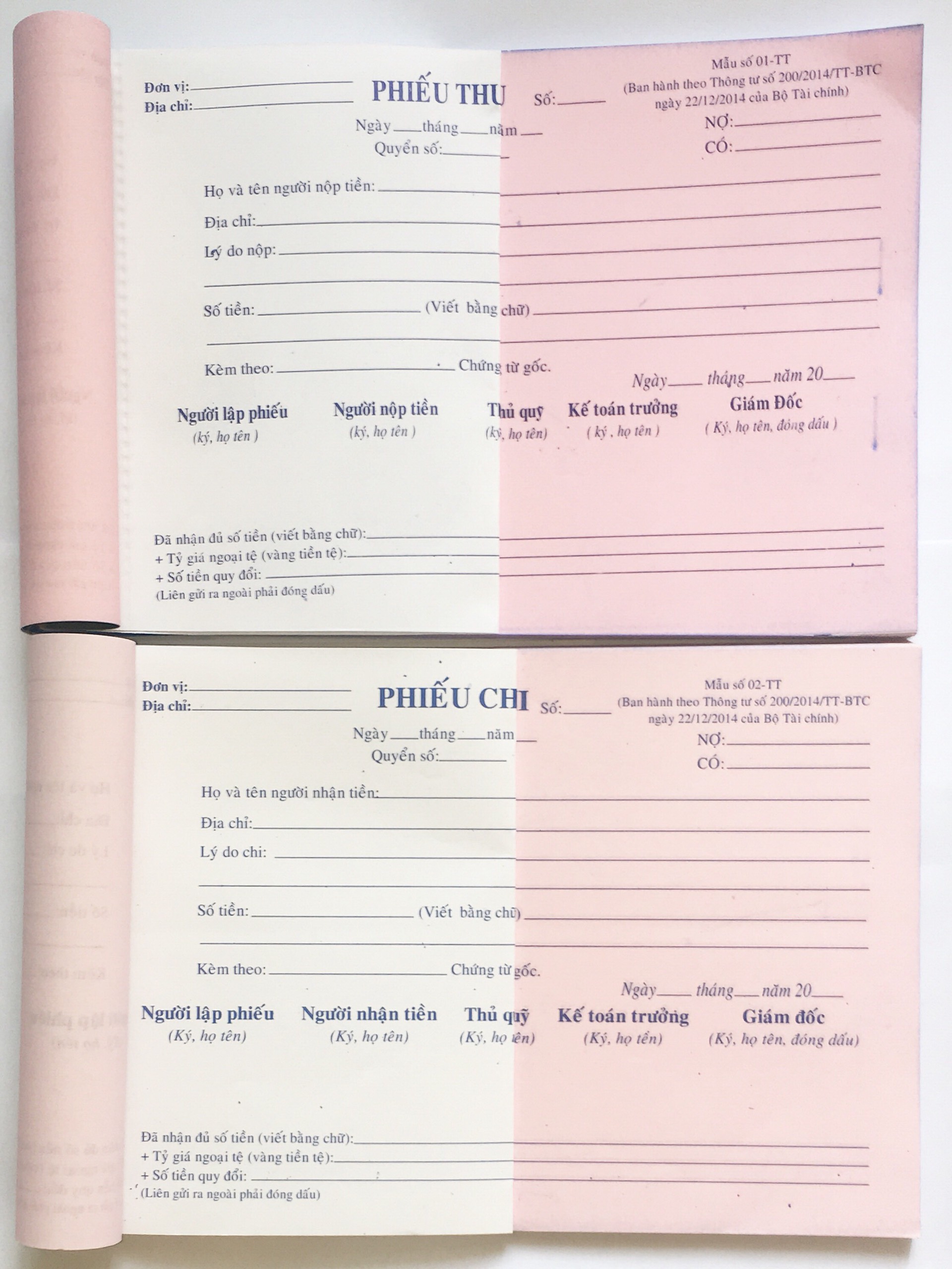 Phiếu thu, phiếu chi 2 liên 100 tờ