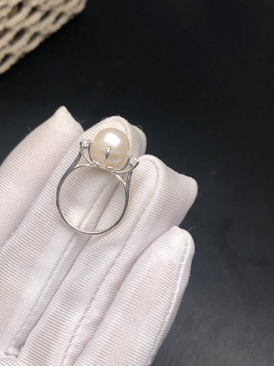 Natural pearl silver ring-size 15
