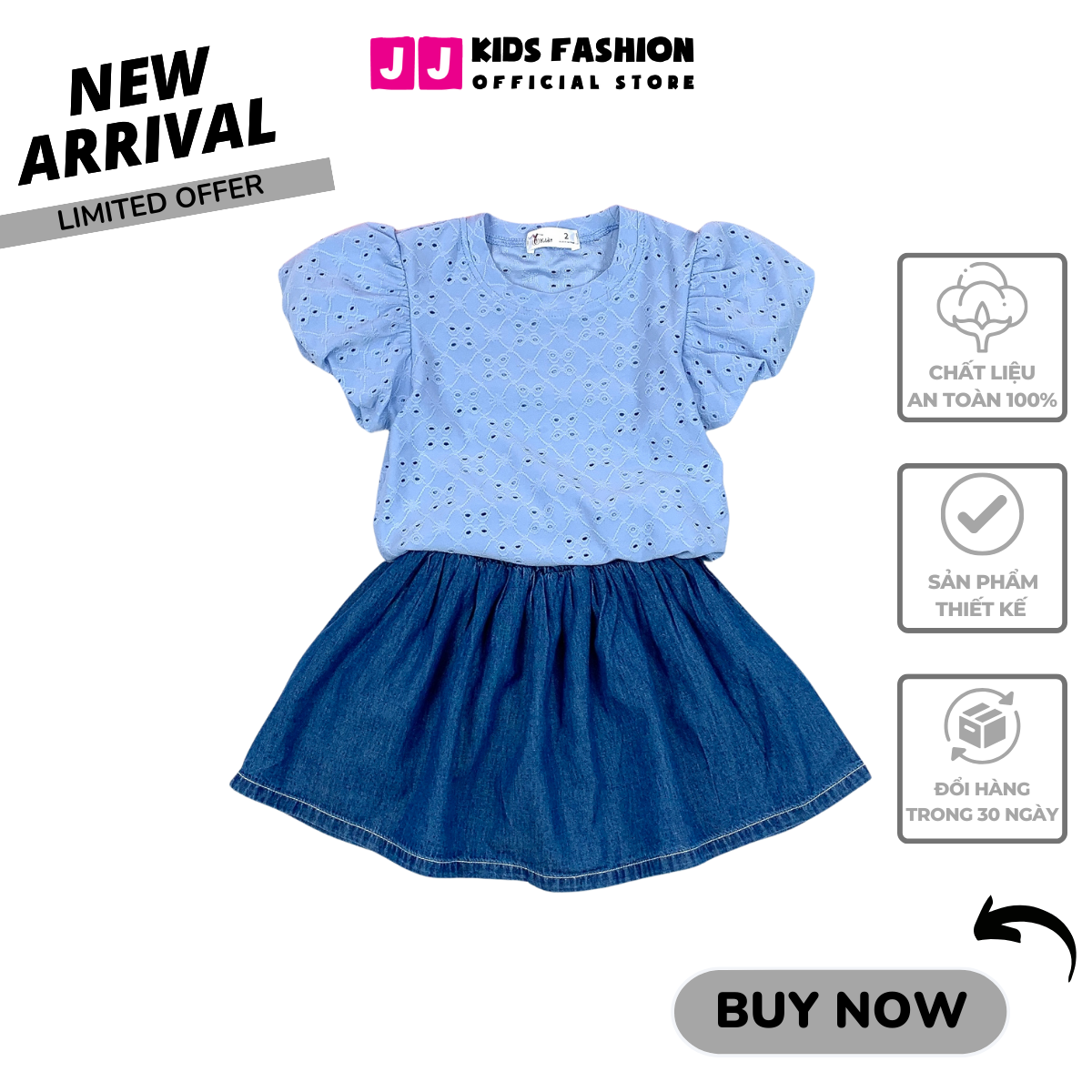 Baby girl's dress, denim dress with flower embroidery T-shirt set | freeship Max-JJ kids fashion