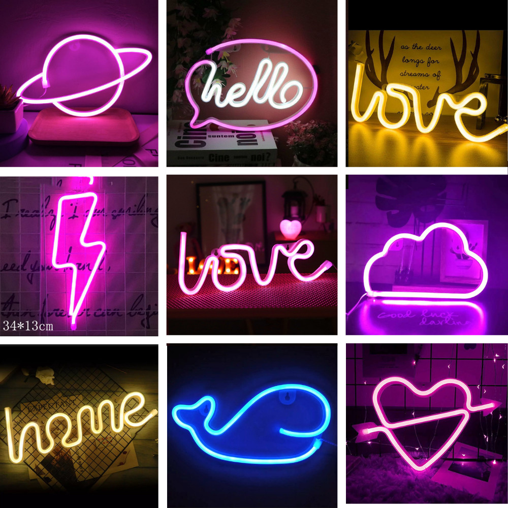 đèn led neon treo tường, trang trí decor phòng ngủ [tặng móc treo]