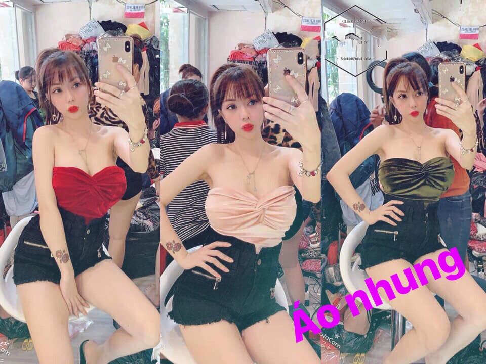 Áo nhung cúp ngực  kèm mút  sang chảnh