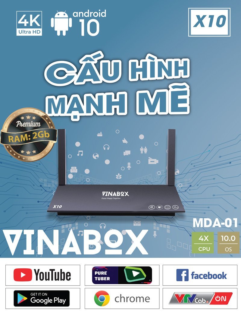 Vinabox x10 - ram 2g, rom16g, android 10.0 - mẫu mới 2023, bảo hành 12 tháng