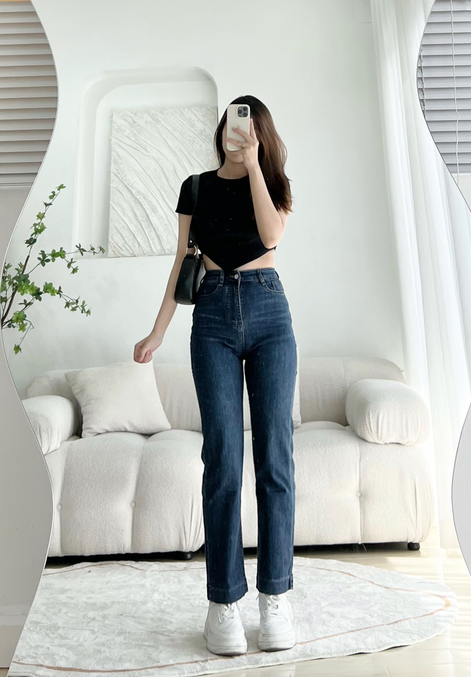 Quần Jean Ống Đứng GẤP LAI - Leda