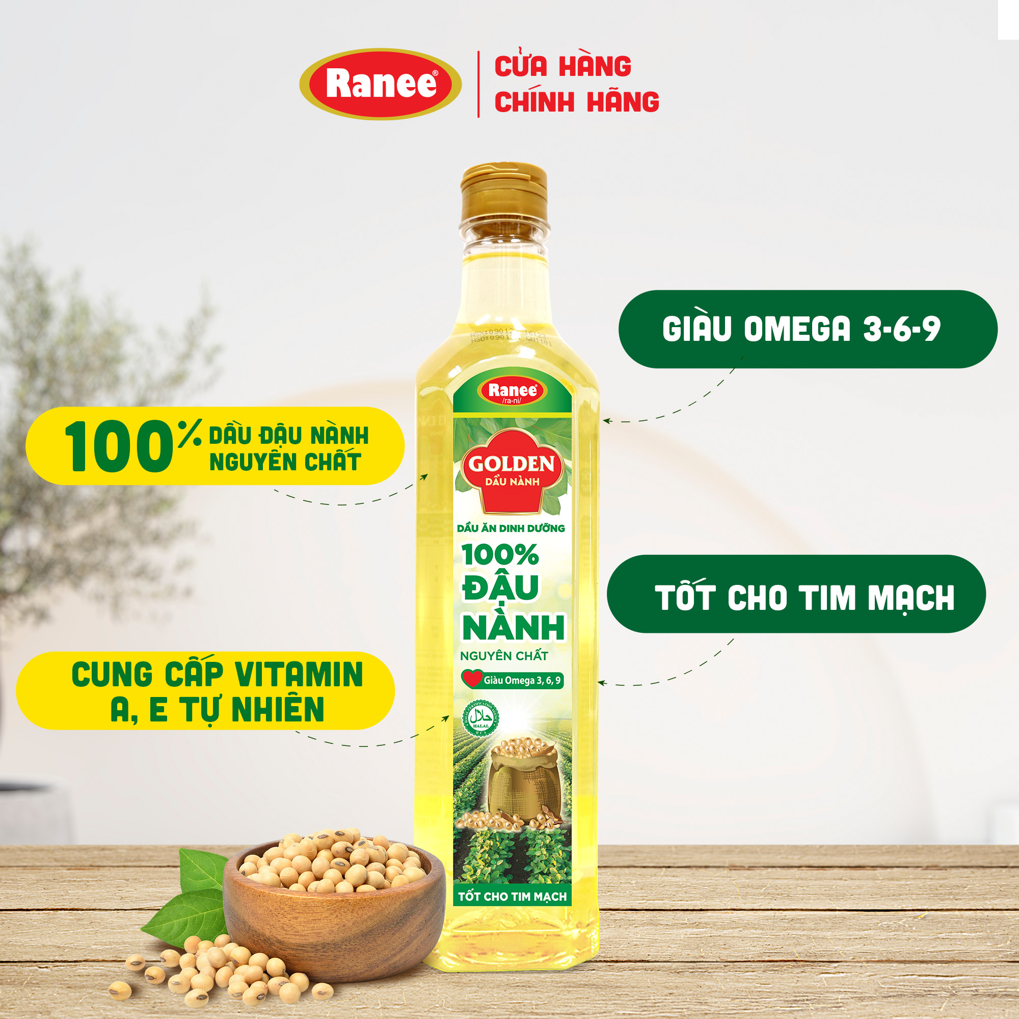 {Đơn 199k tặng hộp bơ -399k tặng vá gỗ} Combo 2 chai Dầu Đậu Nành cao cấp Golden 1 lít (1 lít/chai x 2 chai)