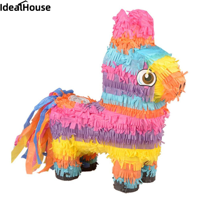 IDealHouse Small Rainbow Donkey Shape Pinata Game Prop for Kids Birthday Party Supplies