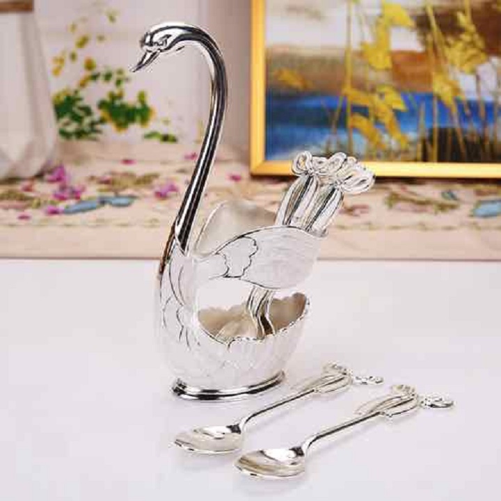 Bộ 6 nĩa và lọ để nĩa thiên nga cao cấp