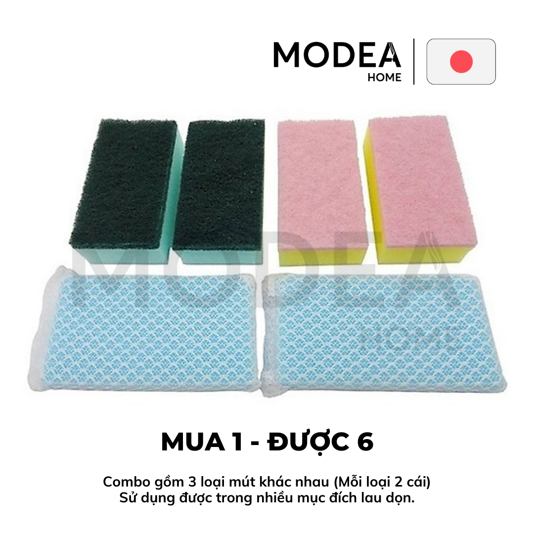 Bộ 6 miếng mút rửa chén bát Nhật Bản