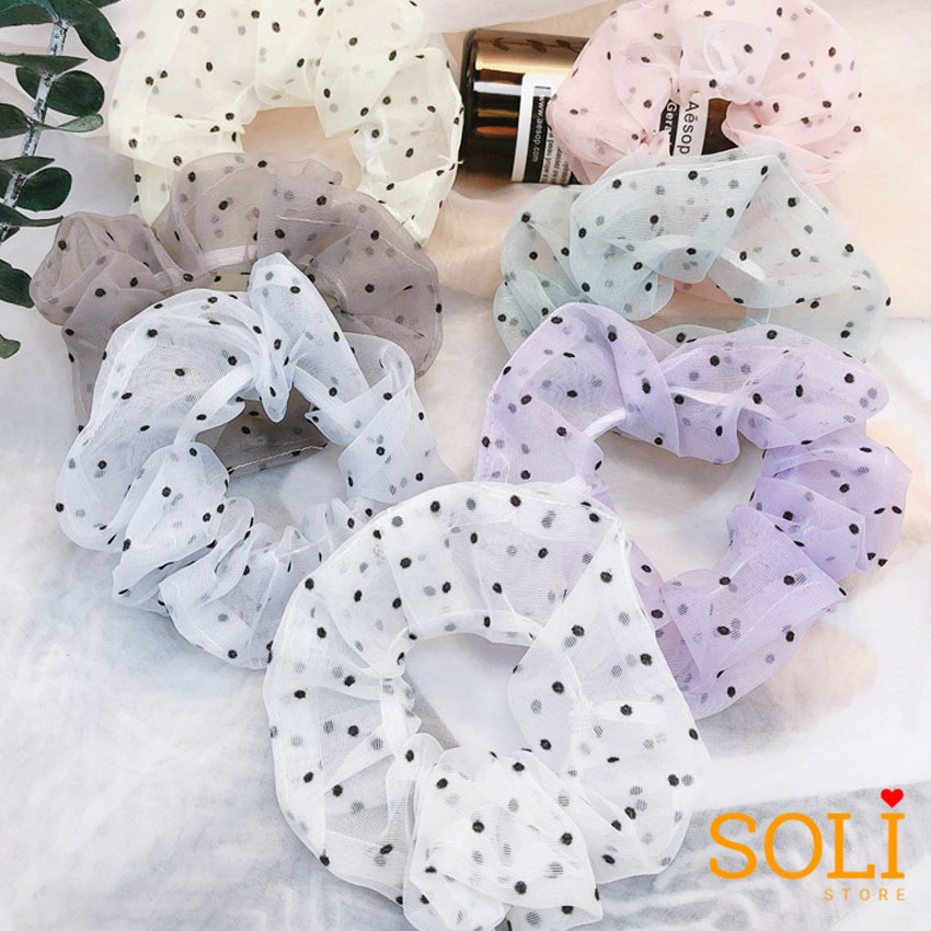 Dây buộc tóc vải Scrunchies chấm bi dễ thương CT51