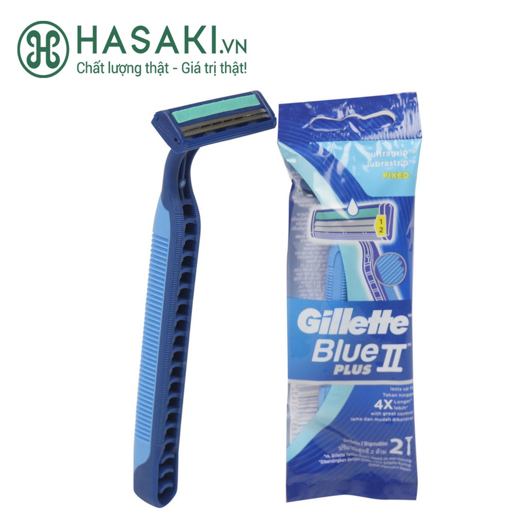 Dao Cạo Gillette Blue II Plus Cán Xanh (2 Cây) Blue II Plus Hasaki Sản Phẩm Chính Hãng