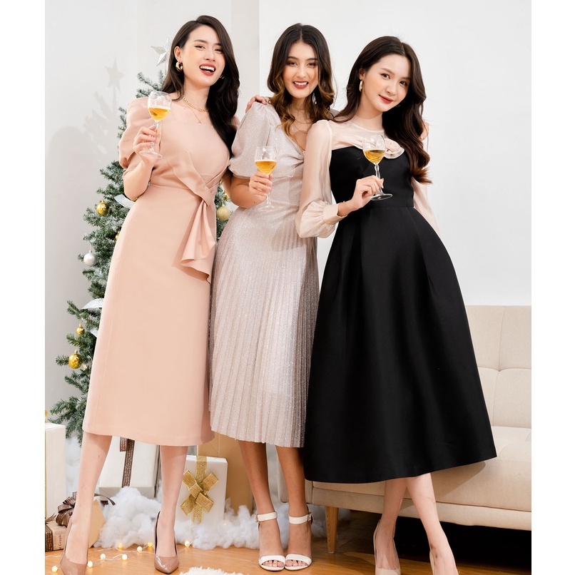 Đầm cổ vuông dáng xòe dập ly emspo dm3966