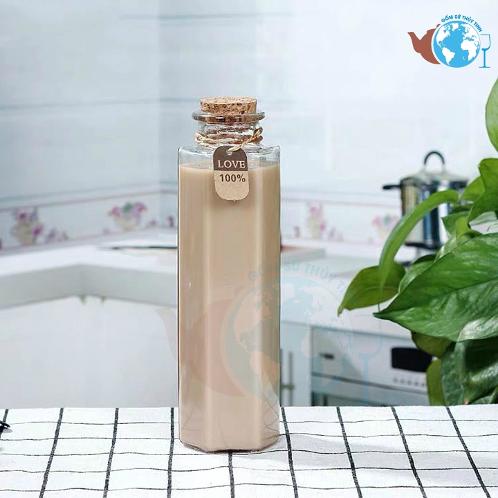 [HCM]Chai thủy tinh Lục Giác nút bần 350ml