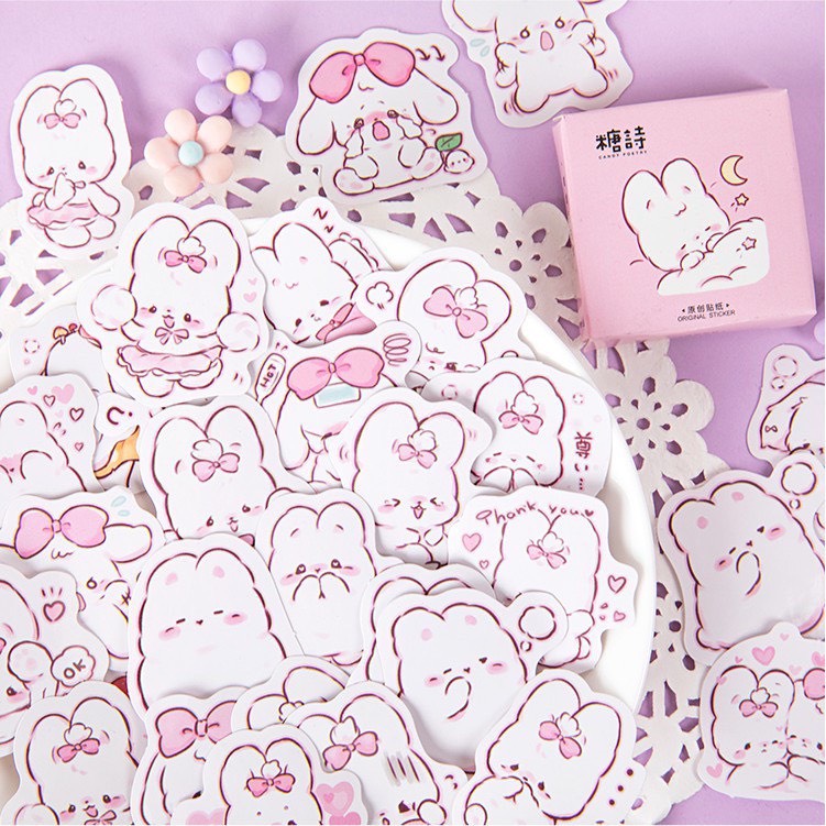 [HD41] Bộ 45 hình dán sticker Thỏ Con dễ thương trang trí sổ tay DIY