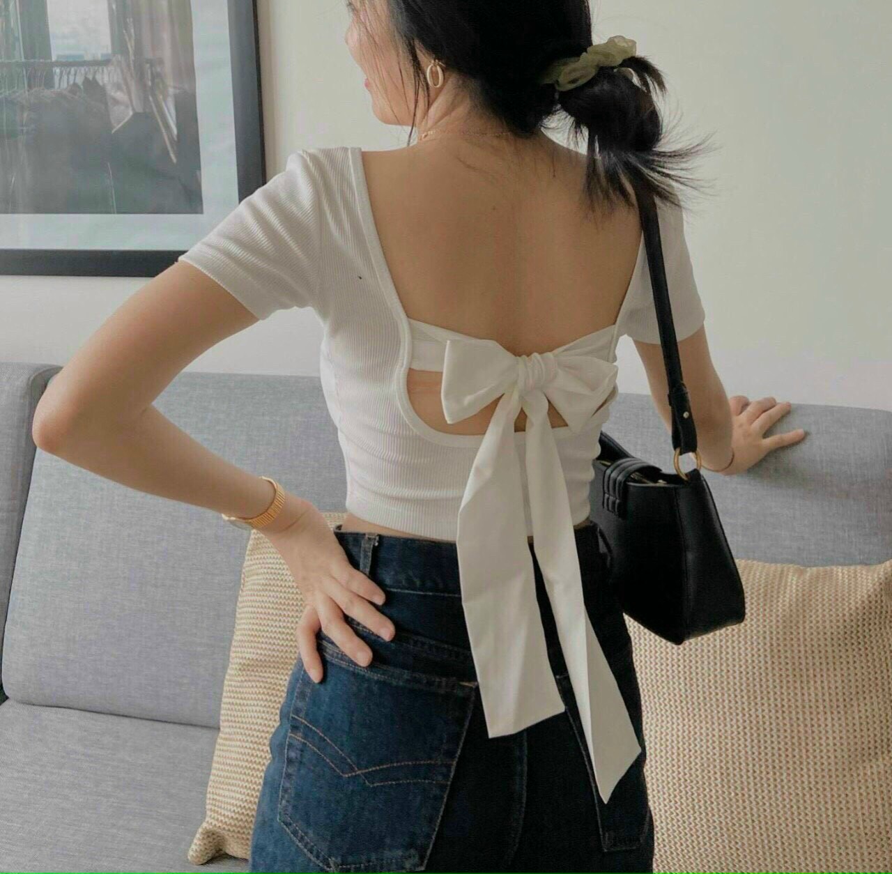 [HCM]Áo croptop cột dây nơ sau lưng