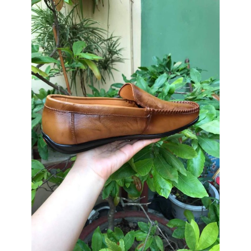 [Da bò 100%] Giày lười nam cao cấp đế bệt ( màu nâu da thật 100%-bảo hành 24 tháng)